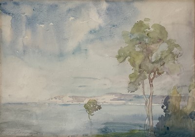 Lot 20 - Continental school, 20th century watercolour, across the bay, indistinctly signed lower left, 25cm x 34.5cm, glazed frame