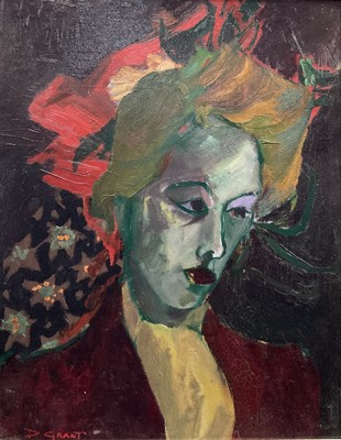 Lot 18 - Manner of Duncan Grant (1885-1978) oil on board, portrait of a woman, signed, 49cm x 39cm, framed