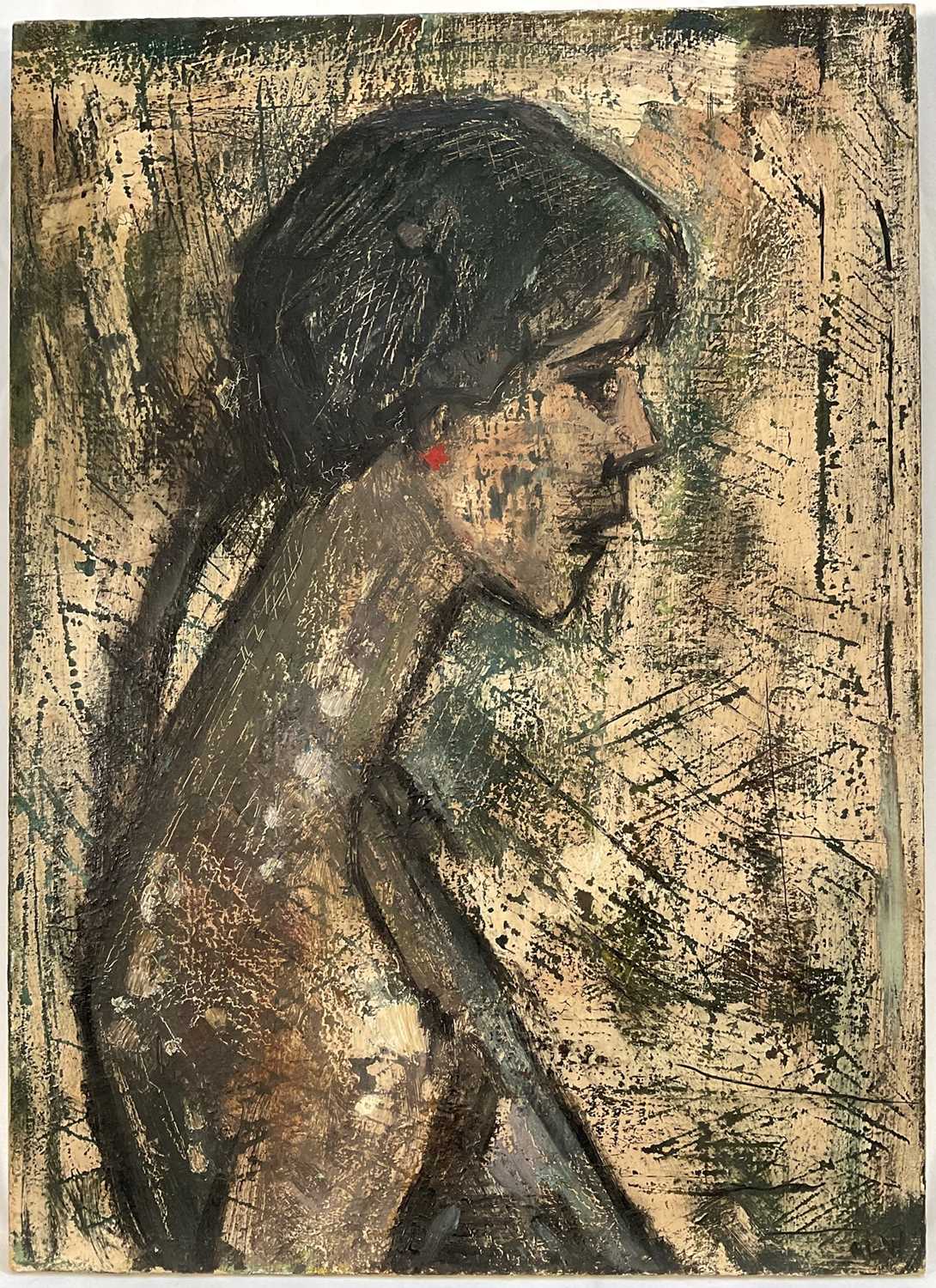 Lot 19 - G. L. Wright mid 20th century English school, oil on canvas, portrait of a woman, signed with initials and inscribed and dated May 1954 verso, 55.5cm x 40cm, unframed