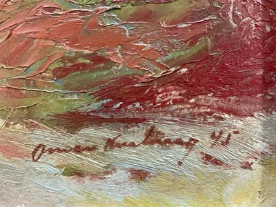 Lot 6 - Omar Kvalvaag (Norwegian, 1909-1997) oil on board, Fjord landscape, signed and dated '75, 37cm x 45cm, framed