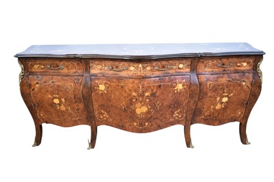 Lot 1288 - Very large French inlaid bombe sideboard