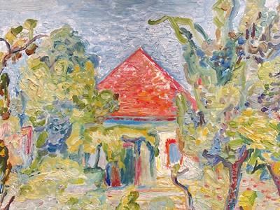 Lot 17 - J. Galuba, Polish, oil on board, Summer garden, signed and dated 1946, 33cm x 44cm, framed