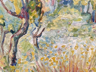 Lot 17 - J. Galuba, Polish, oil on board, Summer garden, signed and dated 1946, 33cm x 44cm, framed