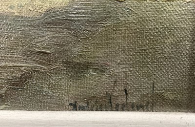 Lot 16 - Dutch school, 20th century oil on board, Canal scene, signed indistinctly lower right, 32cm x 45cm, framed