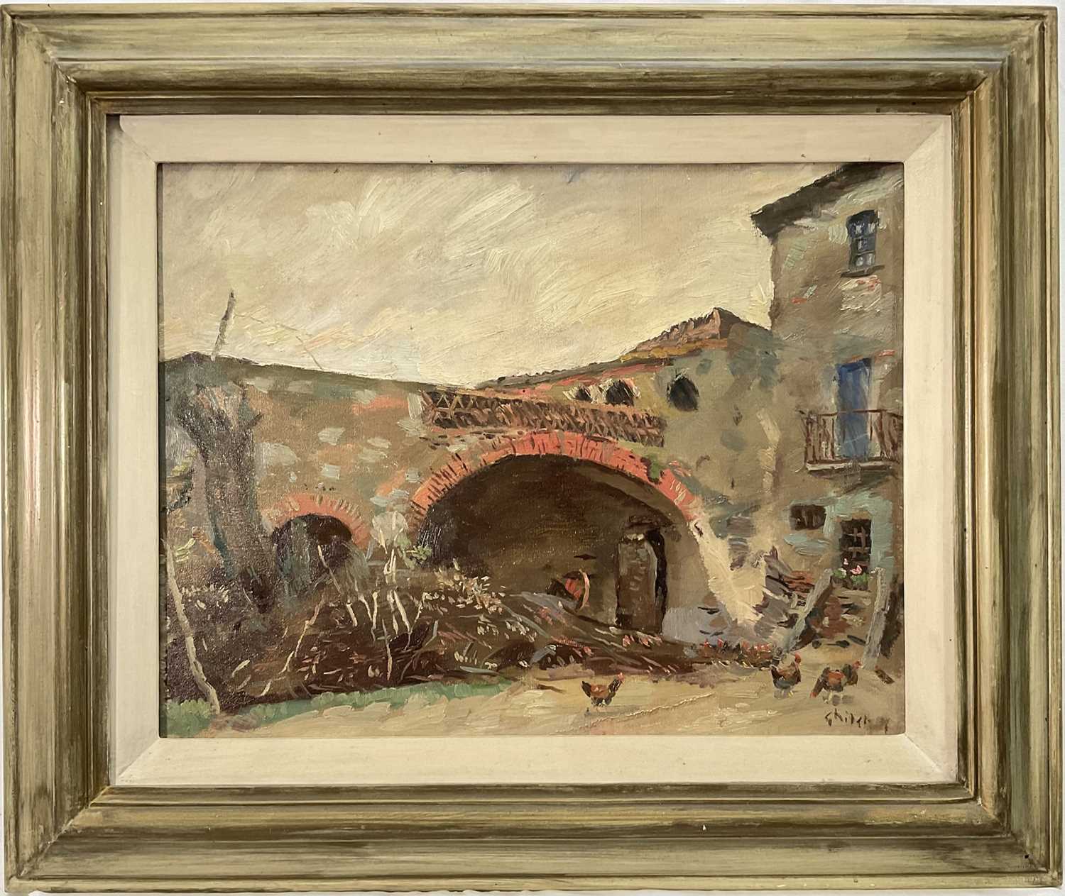 Lot 15 - Eastern European school, oil on canvas, Farmstead, signed Ghilchick, 34cm x 44cm, framed