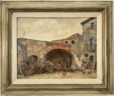 Lot 15 - Eastern European school, oil on canvas, Farmstead, signed Ghilchick, 34cm x 44cm, framed