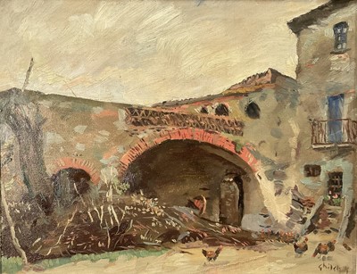 Lot 15 - Eastern European school, oil on canvas, Farmstead, signed Ghilchick, 34cm x 44cm, framed