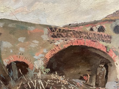 Lot 15 - Eastern European school, oil on canvas, Farmstead, signed Ghilchick, 34cm x 44cm, framed