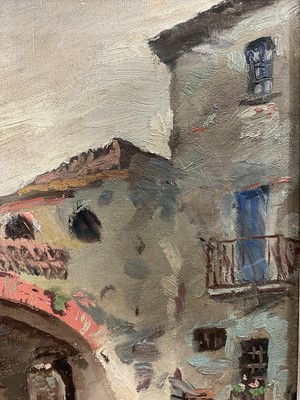 Lot 15 - Eastern European school, oil on canvas, Farmstead, signed Ghilchick, 34cm x 44cm, framed