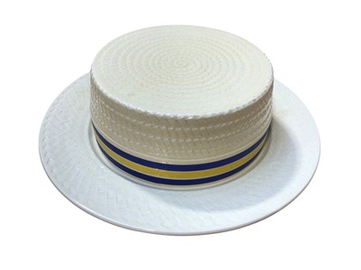 Lot 5005 - Novelty cheese dish in the form of a straw boater, by S. Fielding & Co. Ltd, made for J&G Morten, 27cm diameter