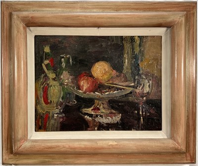 Lot 42 - Eastern European School 20th century oil on board, still life, signed indistinctly top right, 30cm x 40cm, framed