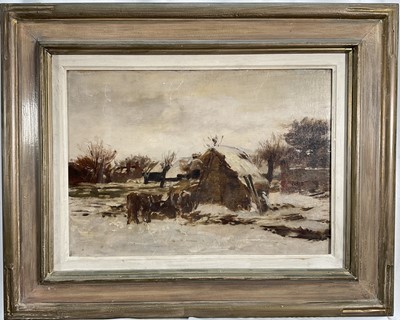 Lot 43 - Eastern European School, 20th century oil on canvas, Farmstead in winter, 28cm x 40cm, framed