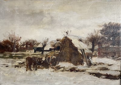 Lot 43 - Eastern European School, 20th century oil on canvas, Farmstead in winter, 28cm x 40cm, framed