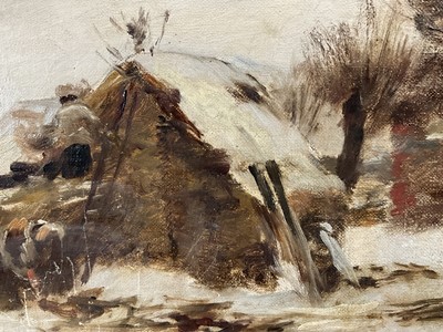 Lot 43 - Eastern European School, 20th century oil on canvas, Farmstead in winter, 28cm x 40cm, framed