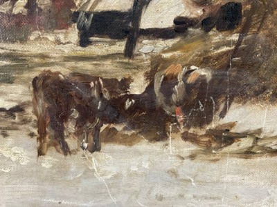 Lot 43 - Eastern European School, 20th century oil on canvas, Farmstead in winter, 28cm x 40cm, framed