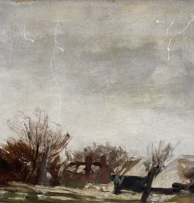 Lot 43 - Eastern European School, 20th century oil on canvas, Farmstead in winter, 28cm x 40cm, framed