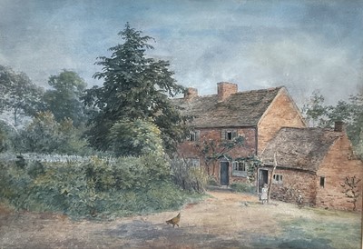 Lot 44 - English School, 20th century watercolour, children beside cottages, 34cm x 49cm, and another watercolour (2)
