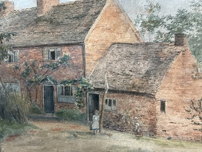 Lot 44 - English School, 20th century watercolour, children beside cottages, 34cm x 49cm, and another watercolour (2)