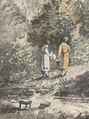 Lot 44 - English School, 20th century watercolour, children beside cottages, 34cm x 49cm, and another watercolour (2)