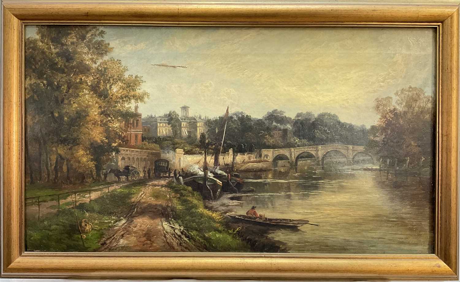 Lot 46 - English School 19th/20th century oil on canvas, Richmond Bridge, signed with initials W.R.S.S., 44cm x 80cm, gilt frame