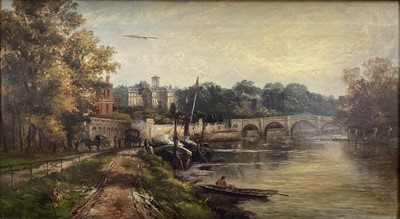 Lot 46 - English School 19th/20th century oil on canvas, Richmond Bridge, signed with initials W.R.S.S., 44cm x 80cm, gilt frame