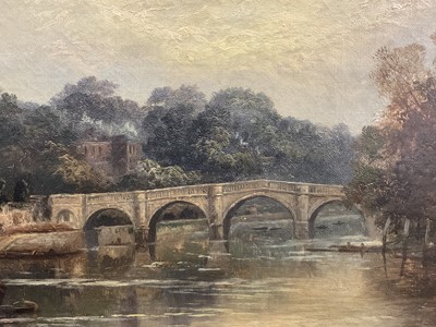 Lot 46 - English School 19th/20th century oil on canvas, Richmond Bridge, signed with initials W.R.S.S., 44cm x 80cm, gilt frame