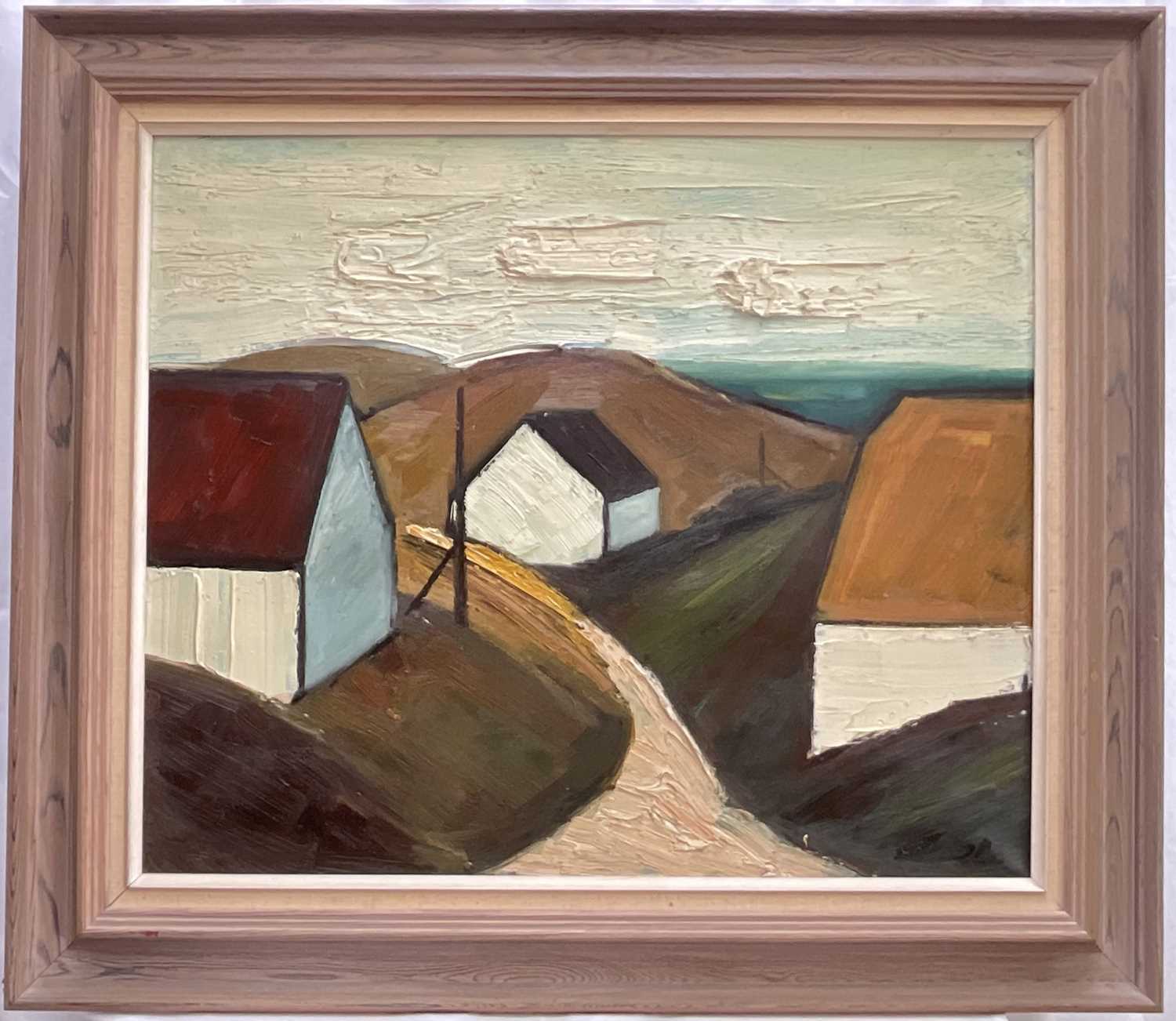 Lot 40 - Mid-century Swedish oil on canvas, coastal houses, signed with initials J.B. (possibly Jörgen Bruun), 50cm x 60cm, framed