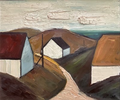 Lot 40 - Mid-century Swedish oil on canvas, coastal houses, signed with initials J.B. (possibly Jörgen Bruun), 50cm x 60cm, framed
