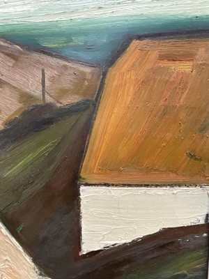 Lot 40 - Mid-century Swedish oil on canvas, coastal houses, signed with initials J.B. (possibly Jörgen Bruun), 50cm x 60cm, framed