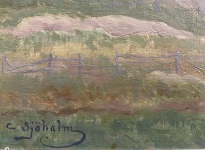 Lot 45 - C. Sjöhalm, Norwegian School, oil on board, moonlit bay, signed, 53cm x 74cm, framed