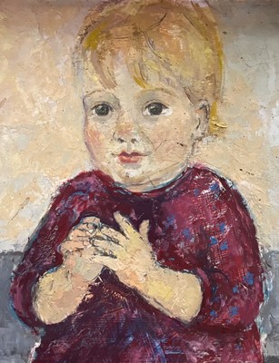 Lot 48 - Swedish School, oil on board, signed V. Gowland dated Nov. 1963, Two young girls with toys, 74cm x 74cm, framed