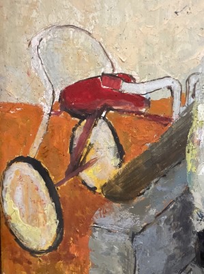 Lot 48 - Swedish School, oil on board, signed V. Gowland dated Nov. 1963, Two young girls with toys, 74cm x 74cm, framed