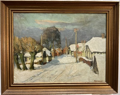 Lot 9 - Eastern European School, 20th century, Winter, indistinctly signed, 49cm x 65cm, framed