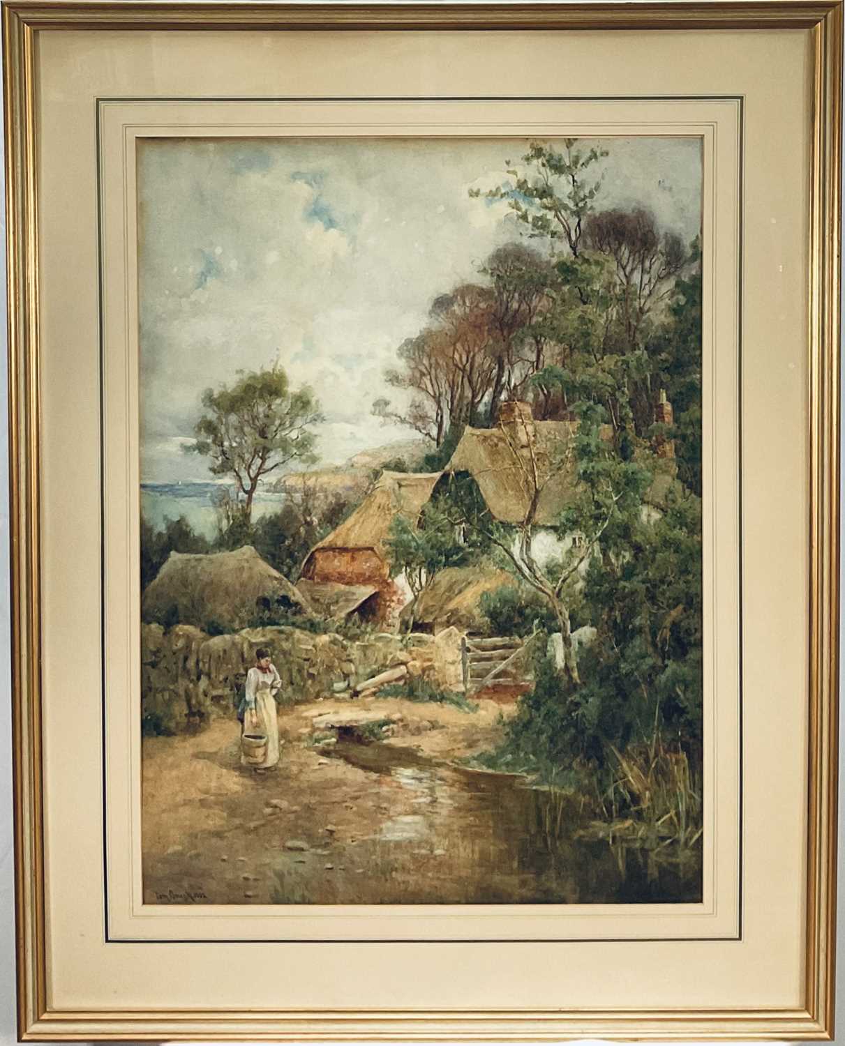 Lot 49 - Edwardian English School, watercolour, collecting water, signed Tom Bough dated 1903, 73cm x 54cm, glazed frame