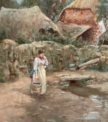 Lot 49 - Edwardian English School, watercolour, collecting water, signed Tom Bough dated 1903, 73cm x 54cm, glazed frame