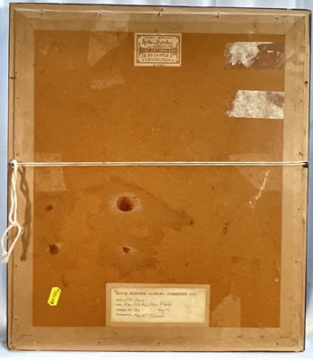 Lot 52 - Eric Auld (1931-2013) mixed media, Red Sky Full Moon Rising, signed, Royal Scottish Academy Exhibition 1971 label verso, 19.5cm x 18.5cm, glazed frame