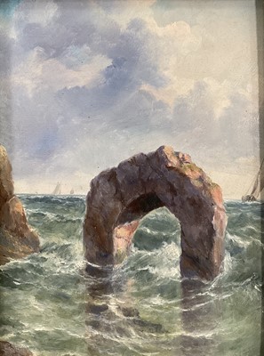 Lot 62 - English School, 19th century oil on board, Arch sea rock, signed indistinctly, 26cm x 19cm, gilt frame