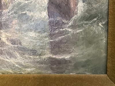 Lot 62 - English School, 19th century oil on board, Arch sea rock, signed indistinctly, 26cm x 19cm, gilt frame