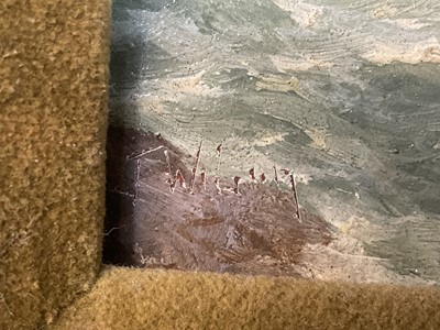 Lot 62 - English School, 19th century oil on board, Arch sea rock, signed indistinctly, 26cm x 19cm, gilt frame