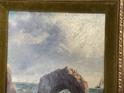 Lot 62 - English School, 19th century oil on board, Arch sea rock, signed indistinctly, 26cm x 19cm, gilt frame