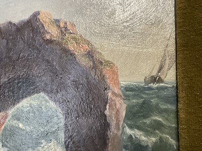 Lot 62 - English School, 19th century oil on board, Arch sea rock, signed indistinctly, 26cm x 19cm, gilt frame