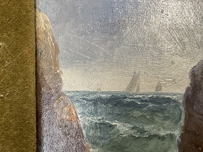 Lot 62 - English School, 19th century oil on board, Arch sea rock, signed indistinctly, 26cm x 19cm, gilt frame