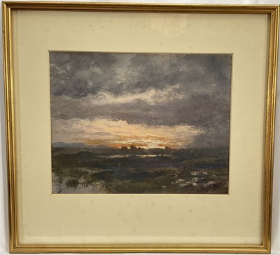 Lot 64 - Joseph J. Bell (late Victorian) watercolour, Moor at Sunset, signed, 19.5cm x 25cm, glazed frame