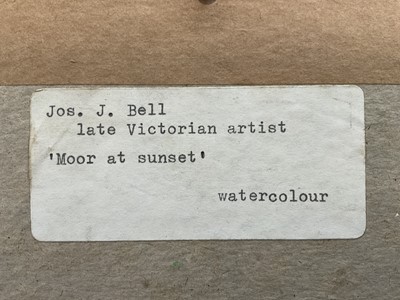 Lot 64 - Joseph J. Bell (late Victorian) watercolour, Moor at Sunset, signed, 19.5cm x 25cm, glazed frame