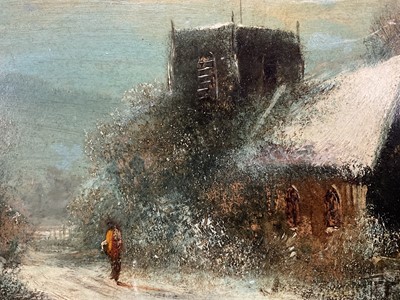 Lot 61 - Harry Foster Newey (1858-1933) oil on panel, Church in winter, 15.5cm x 19cm, gilt frame