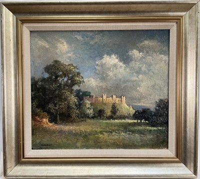 Lot 65 - Hugh Hamlet (British 20th Century) oil on board, Framlingham Castle, signed, dated 1963 verso, 32cm x 37cm, framed