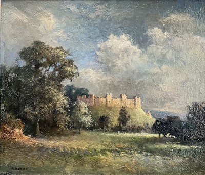 Lot 65 - Hugh Hamlet (British 20th Century) oil on board, Framlingham Castle, signed, dated 1963 verso, 32cm x 37cm, framed