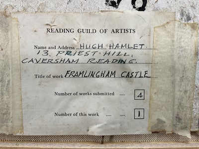 Lot 65 - Hugh Hamlet (British 20th Century) oil on board, Framlingham Castle, signed, dated 1963 verso, 32cm x 37cm, framed