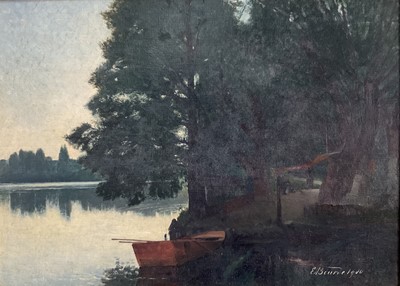 Lot 66 - Adolphe Elisée Bourde (1859-1935/7) oil on canvas - Port de la Tête d'Or, Lyon, 1900, signed and dated, 39cm x 53cm, framed