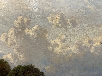 Lot 67 - Caroline Fanny Williams (1836-1921) oil on canvas, rural landscape with two figures and their dog, 26cm x 39cm, gilt frame